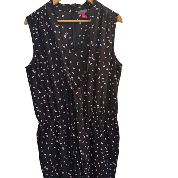Vince Camuto Jumpsuit Women's M Black‎ Floral Design Sleeveless Front Tie - Picture 2 of 11